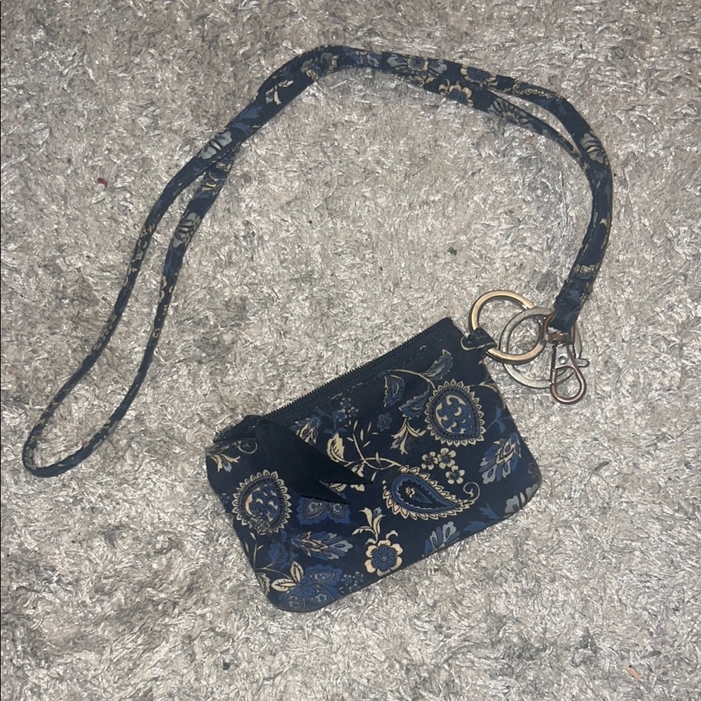 Blue and White Floral Paisley Lanyard with ID/Card Holder